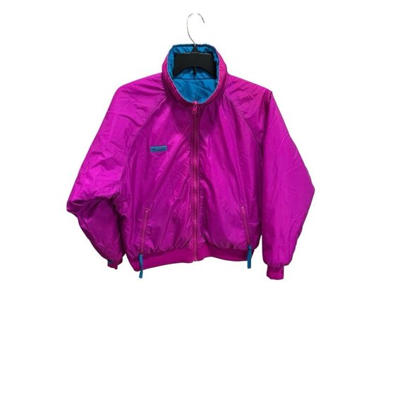 Vintage 90s Columbia Softshell Reversible Puffer Jacket Magenta Teal Women's XL - Picture 2 of 9